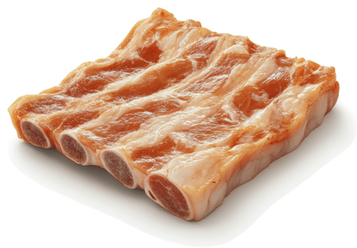 Close-up presentation of seasoned pork ribs, ready for cooking. png