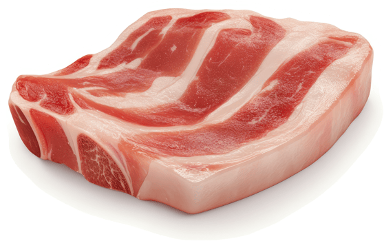 Raw pork loin chop, showcasing marbling. png