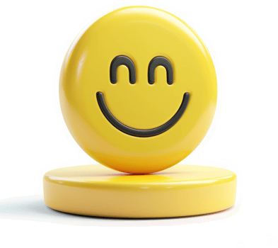 Smiling emoji icon on a yellow podium. png