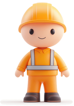 Cheerful, cartoonish construction worker figure. png