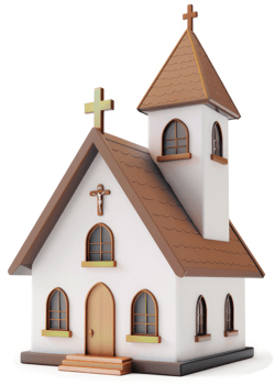Small, stylized illustration of a church building. png