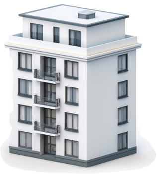 Modern apartment building model rendered in 3d style. png