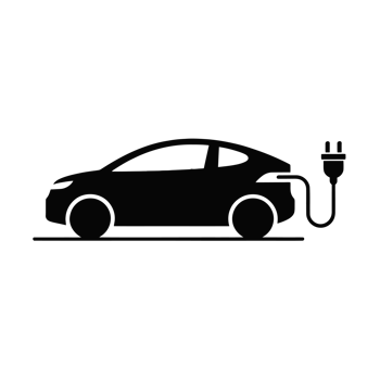 A silhouette of an electric car is shown with a charging cable connecting to a plug, emphasizing the concept of electric mobility cutouts png