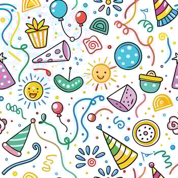seamless pattern white background with birthday party items vector