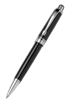 Elegant black ballpoint pen with silver accents isolated, sleek and stylish writing instrument for professionals png