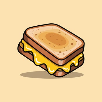 Cute kawaii grilled cheese sandwich with melty yellow cheese and golden bread Simple lines, beige background, floating style perfect for food icons or kids graphics vector