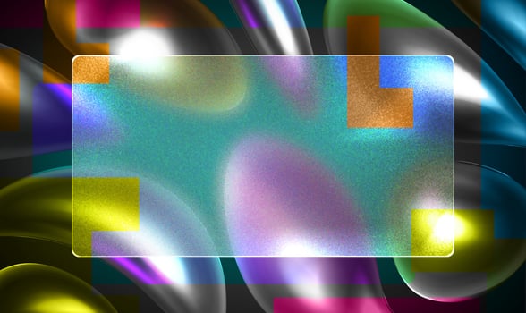 Abstract Glass Morphism with Colorful Fluid Elements. Glassmorphism screen.Transparent matt glass plate on the background 3d set holographic drops . Cyber Design in y2k style and 90s design vector