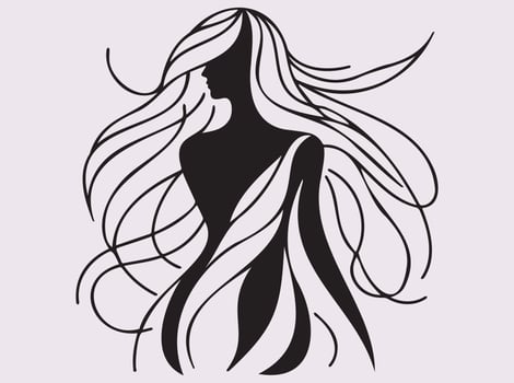 Black Silhouette of Woman in Abstract Geometric Bahu Art Minimalist Style Design vector