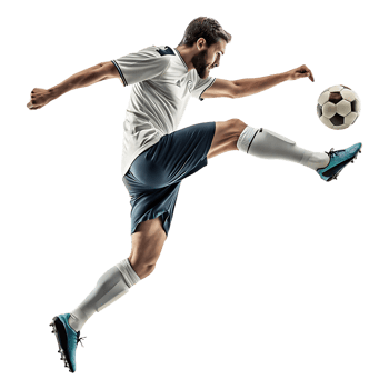 A boy, a soccer player in action, jumps to kick the ball png