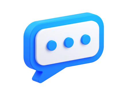 Blue and white chat bubble with three dots on it. png