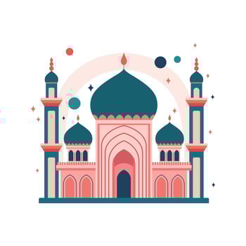 Illustration of Beautiful Islamic Mosque Exterior Heritage Building Landscape in Middle East vector