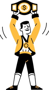 A doodle style illustration showing wrestling winner holding belt vector