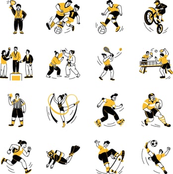 WebBundle Depicting Sports Leisure Hand Drawn Illustrations vector
