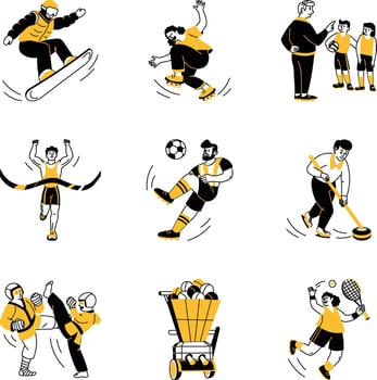 Set of 09 Outdoor Sports Hand Drawn Illustrations vector