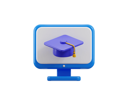 Computer monitor display and graduation cap icon 3d render concept of Online education system eLearning icon illustration png
