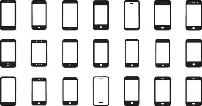 Comprehensive Collection of Smartphone Outline Vectors Showcasing Mobile Phone Designs