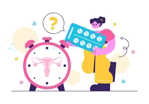 HRT Treatment Illustration with Hormonal Pills and Medical Equipment vector