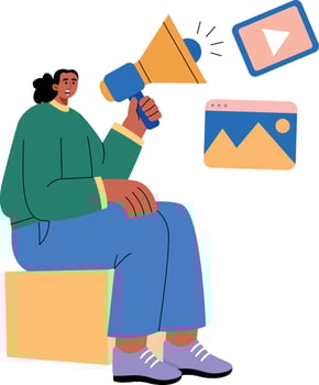A flat style illustration depicting content marketing vector