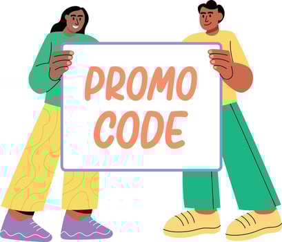 A flat style illustration showing influencers holding promo code banner vector
