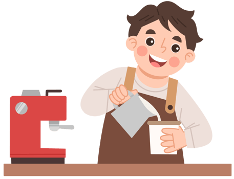 Illustration of Barista Preparing Coffee with Espresso Machine png
