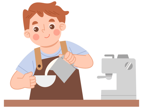 Illustration of Barista Making Coffee Behind Espresso Machine png
