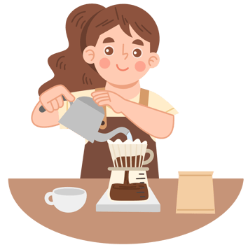 Illustration of a Woman Brewing Coffee png