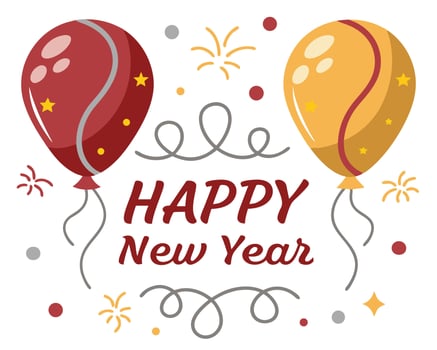 Happy new year celebration with colorful balloons and confetti illustration vector