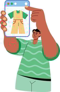Social media influencer promoting product, flat illustration vector