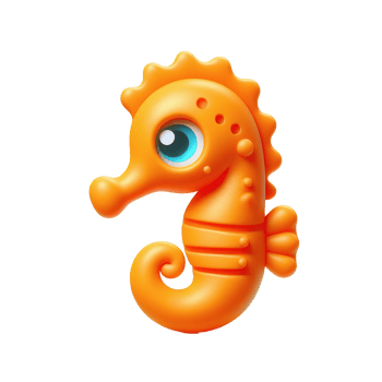 Animated orange seahorse with big eye png