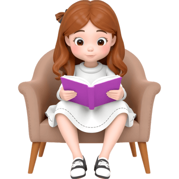 A young girl engrossed in reading a book on an armchair png