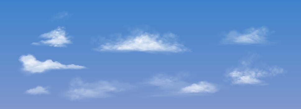 White fluffy clouds float tranquilly in a bright blue sky minimalist style background. Soft and peaceful atmosphere perfect for calming visuals or relaxation themed projects with copy space. vector