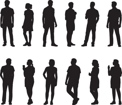 Collection of standing people silhouettes diverse group of men and women vector