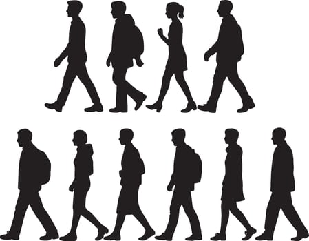 Walking people silhouettes collection of various men and women illustration vector