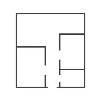 Floorplan simple icon room flat apartment line drawing, floor plan project, symbol. Technical architecture draw. Structure shape, build layout, doors and windows. vector