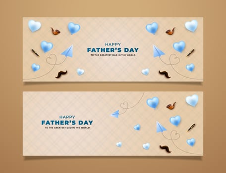 Happy Fathers Day Celebration Banner with Blue Hearts and Mustaches vector