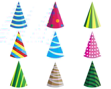 Party different hats collection for a birthday celebration, new year and other holidays. illustration vector