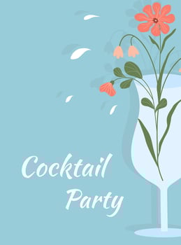Abstract spring flowers in wine drinking glass. Cocktail Party Invitation. Element for design of poster, social media, banners, invitation. Trendy card template. vector