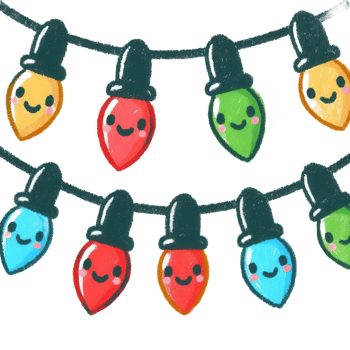 Whimsical holiday lights with smiling faces png