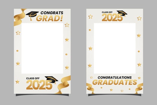 Graduation photo booth frame set 2025 with elegant white background design template vector