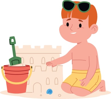 Happy Boy Building Sandcastle at Beach vector