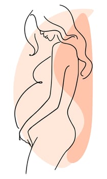Silhouette of a pregnant woman in line art style. vector