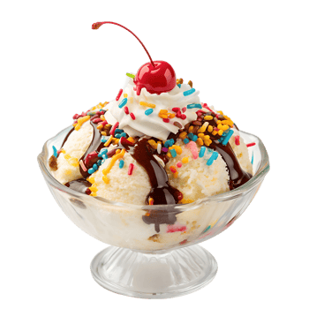 Delicious Ice Cream Sundae with Whipped Cream Chocolate Sauce and Sprinkles png