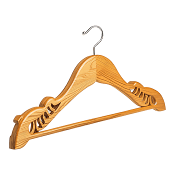 Wooden clothes hanger with metal hook displayed elegantly on transparent background png