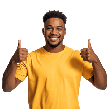 Cheerful African Man Giving Thumbs Up, Smiling, Wearing Yellow Shirt, Transparent png