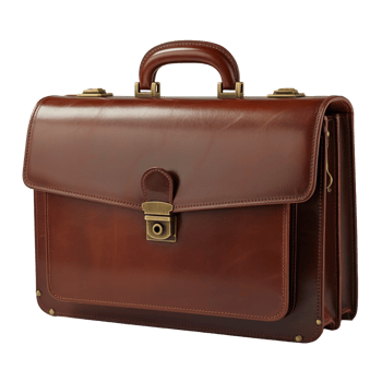 Detailed Brown Leather Briefcase with Brass Hardware on Transparent Background png
