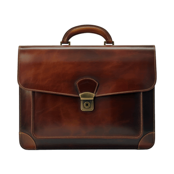 Elegant Brown Leather Briefcase with Handle, Stitching Detail on Transparent Background png