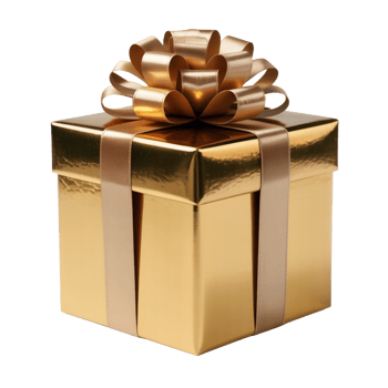 Golden Square Gift Box with Ribbon Bow Isolated on Transparent Background png