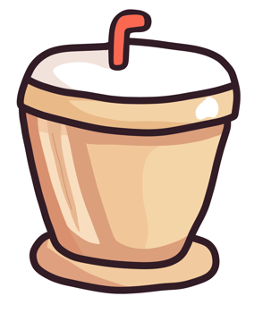 A light orange cup with a white top and a red straw is shown on a small orange saucer. png