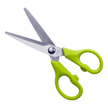 Open Scissors, Stainless Steel Blades with Green Handles on Transparent Background png