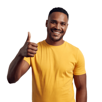 Smiling African Man with Thumbs Up Wearing a Yellow TShirt on Transparent png